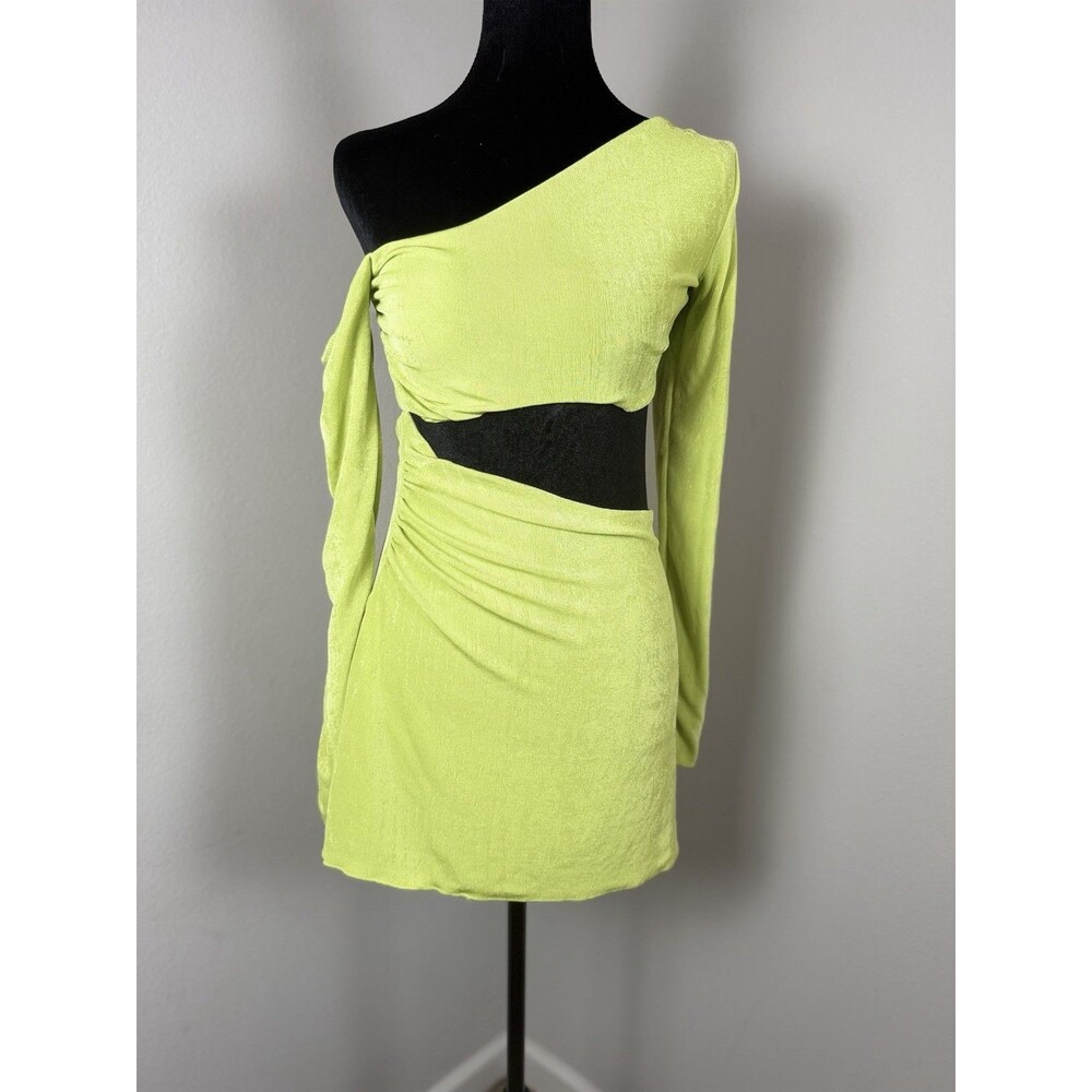 Oh Polly Textured Jersey Asymmetric Cut Out Mini Dress In Lime- Size 6 NWT - Picture 10 of 16
